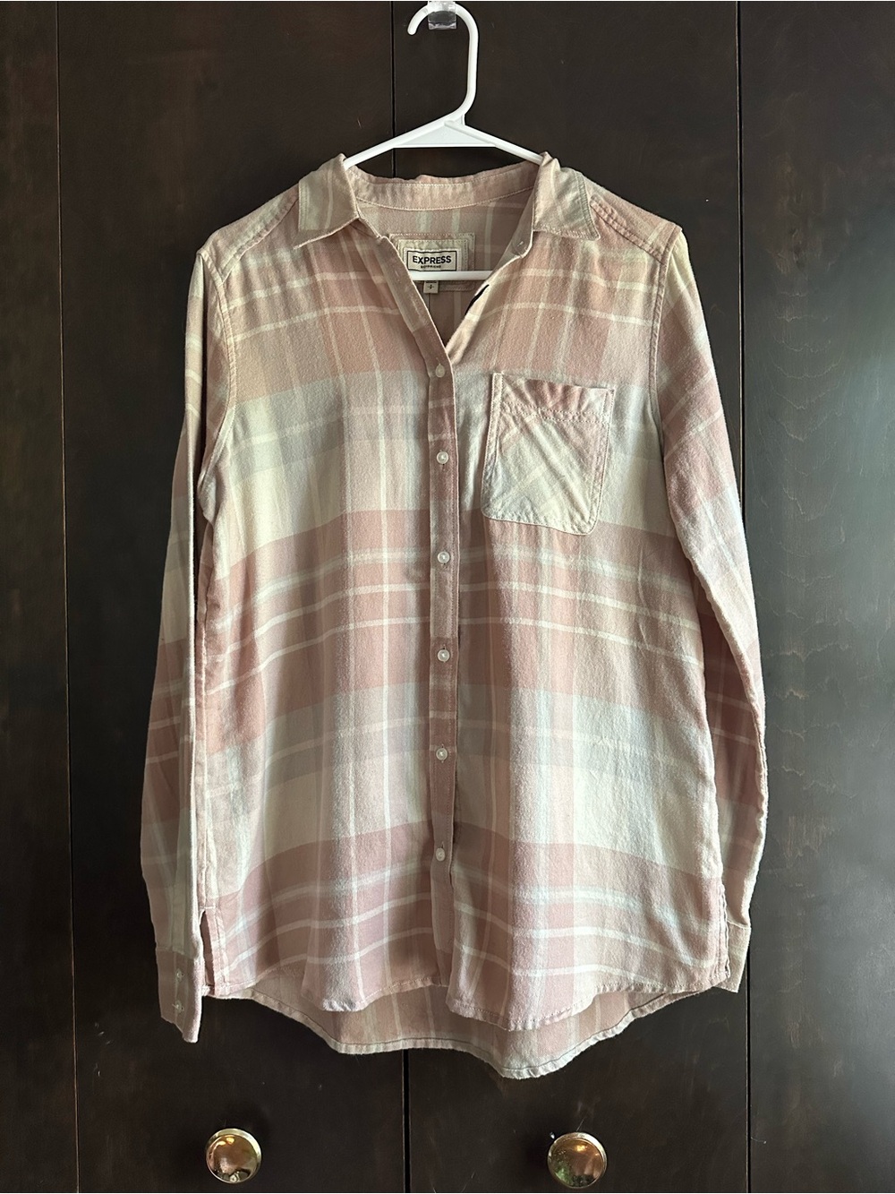 Express Blush and Ivory Plaid Button-Down Flannel